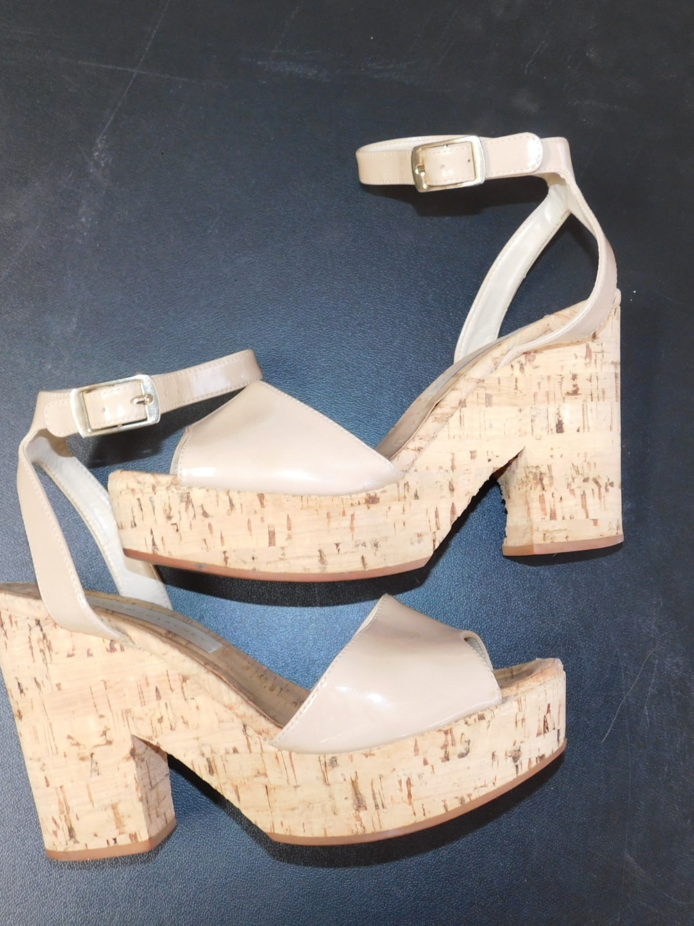Stella McCartney Cream Cork Platform Sandals with Ankle Straps
